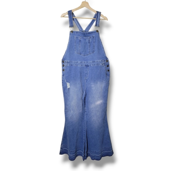 NWT Ashley Stewart Plus 18 Denim Overalls Flare Leg Stretch Bib Fall Outfit - Picture 1 of 10